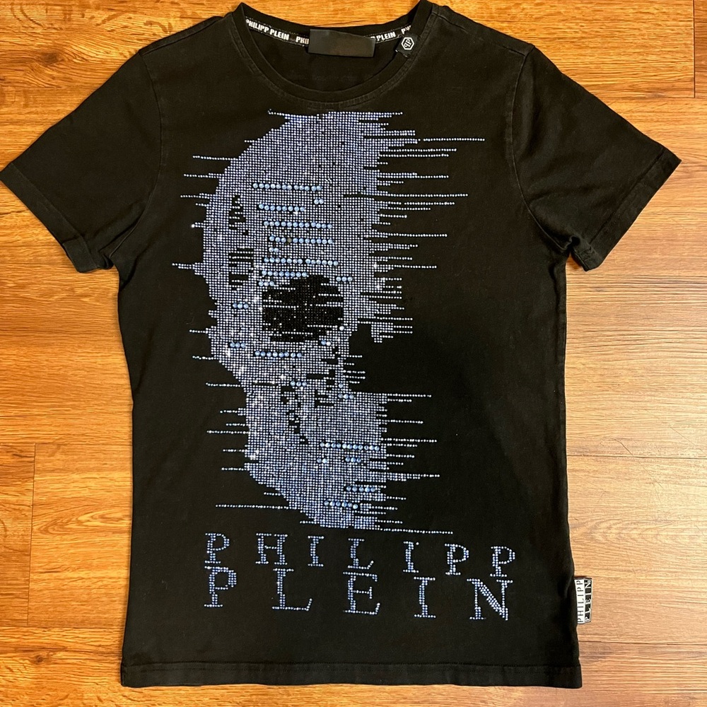 Philipp Plein Black and Blue Skull T-Shirt